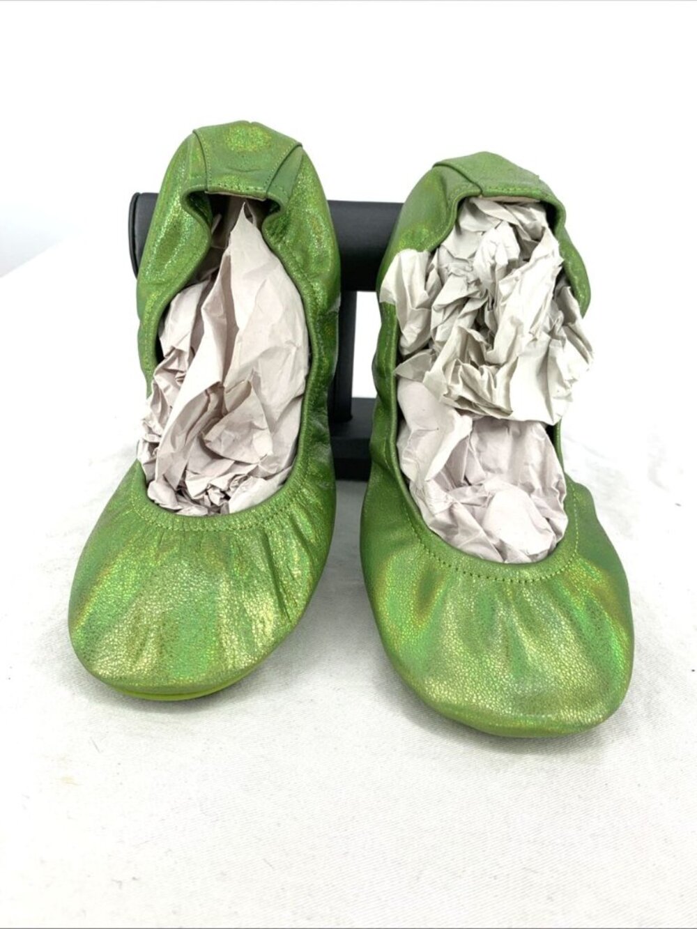 The Storehouse Flats Sz 8 Green Iridescent Leather Slip On Shoes Foldable